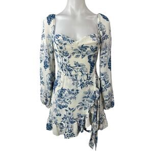 Reformation Cammi Georgette Women's Floral Long Sleeve Ruffled Mini Wrap Dress 8